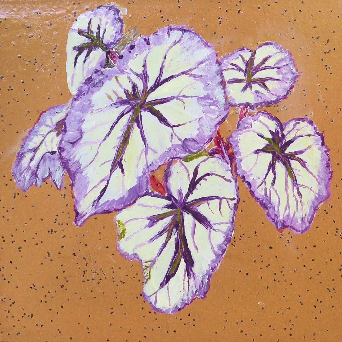Hand-Painted Rex Begonia Leaf Art, Purple & Silver Wall Decor, Signed 8x8 Photo Print