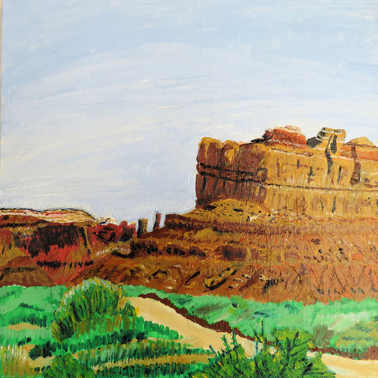 Hand-Painted Valley of the Gods Artwork, Utah Desert Landscape, 8x8 Wood Panel Wall Decor