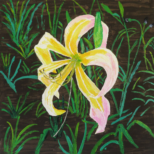 Original Yellow And Pink Daylily Painting, Hand-Painted Floral Wall Art, 8x8 Photo Print, Signed Home Decor