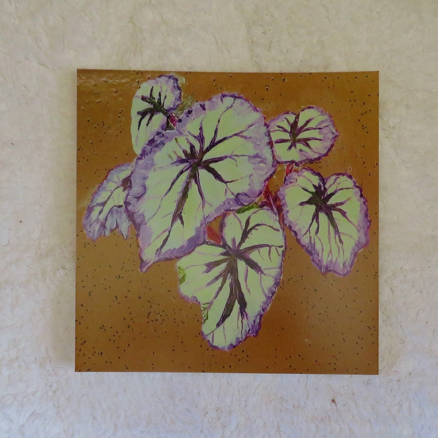 Hand-Painted Rex Begonia Leaf Art, Purple & Silver Wall Decor, Signed 8x8 Photo Print
