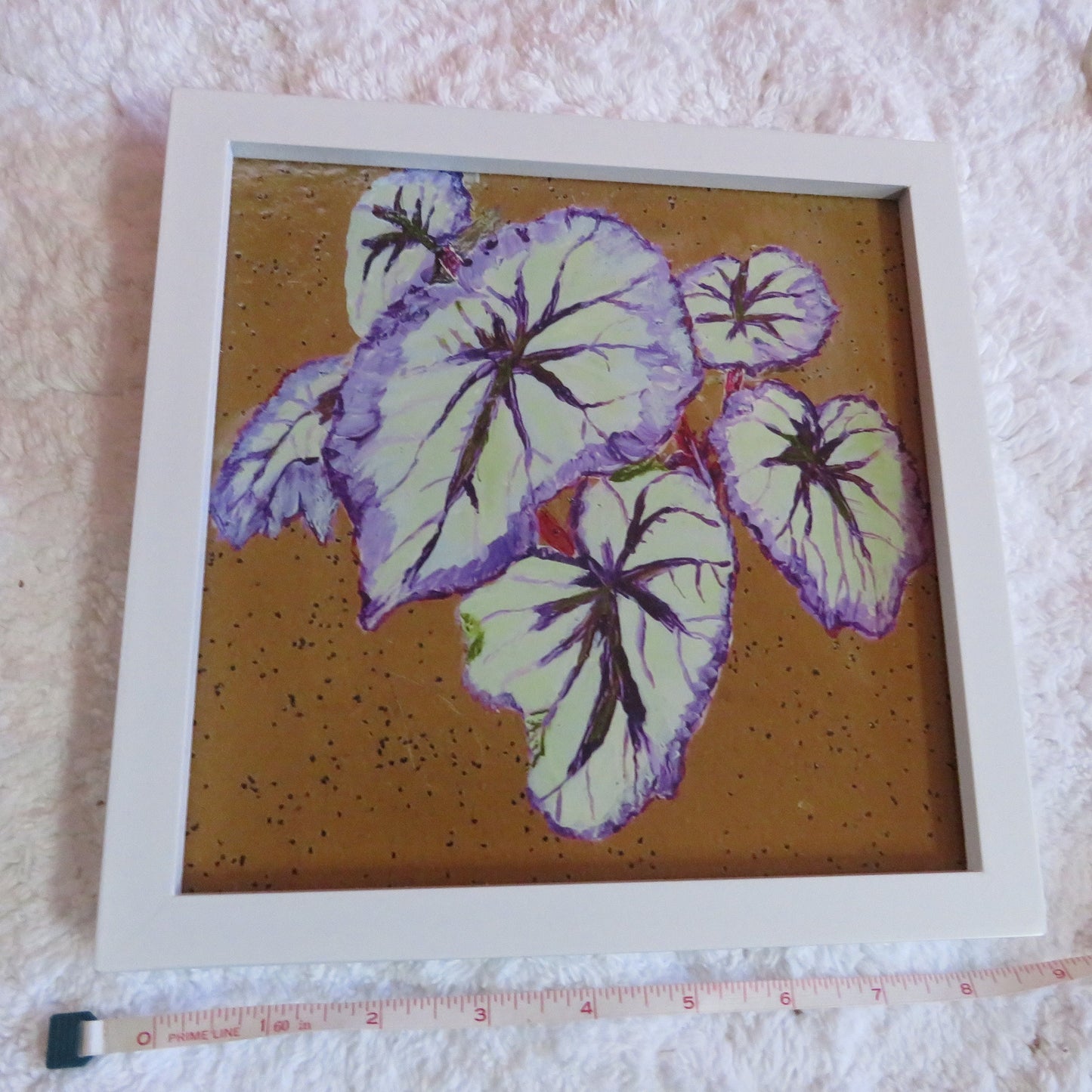 Hand-Painted Rex Begonia Leaf Art, Purple & Silver Wall Decor, Signed 8x8 Photo Print