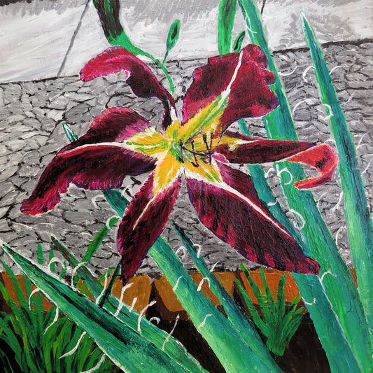 Original Purple Daylily with Yucca 8x8 Hand-Painted Art Print, Signed Wall Decor