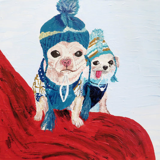 Chihuahua Wall Art 8x8 Photo Print - Two Chihuahuas in Sweaters and Hats "Santa Paws"