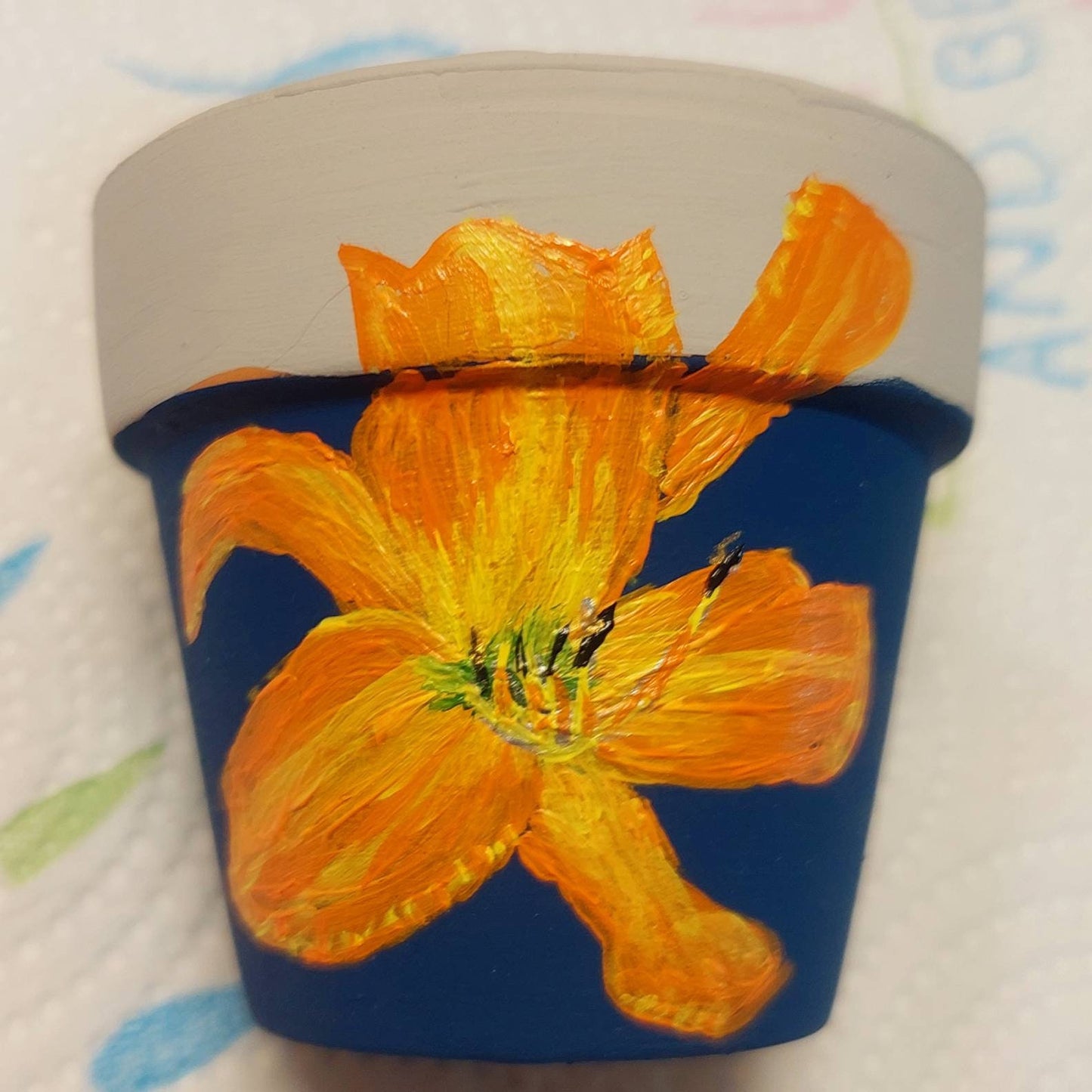 Charming Handpainted Daylily Succulent Pot - Artistic Miniature 2.5 Planter for Home Decor
