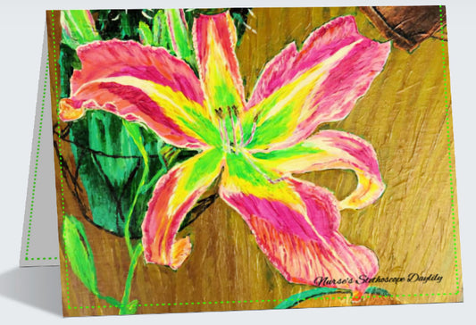 Beautiful Hand-Painted Daylily Nurse's Day Thank You Card with Envelope, 4x5.5 Inches – Gratitude for Healthcare Heroes