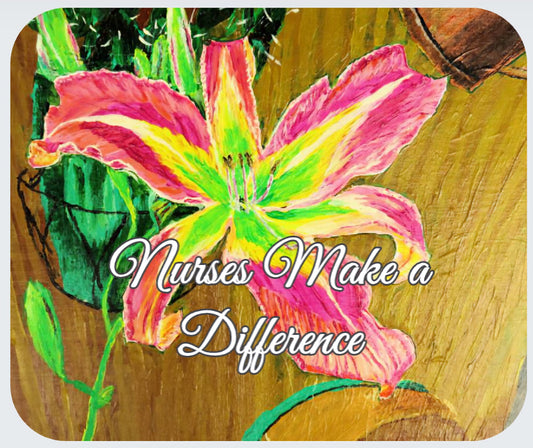 Hand-Painted Daylily Floral Nurse Mouse Pad | Nurse Appreciation Stethoscope Design