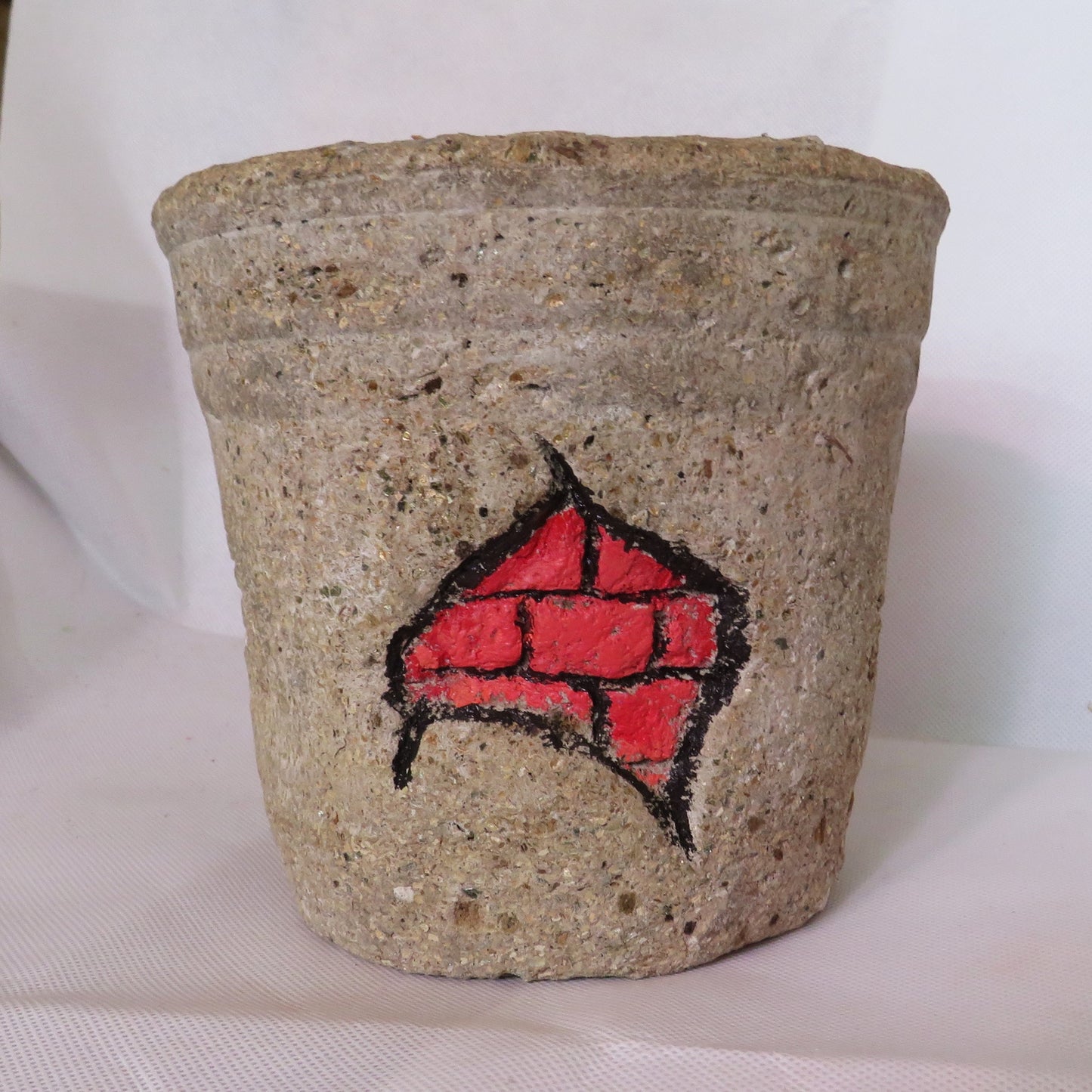 Unique Hypertufa Planter with Vintage Brick Design, Rustic 6.25 Hand-Carved Stone Pot for Plants