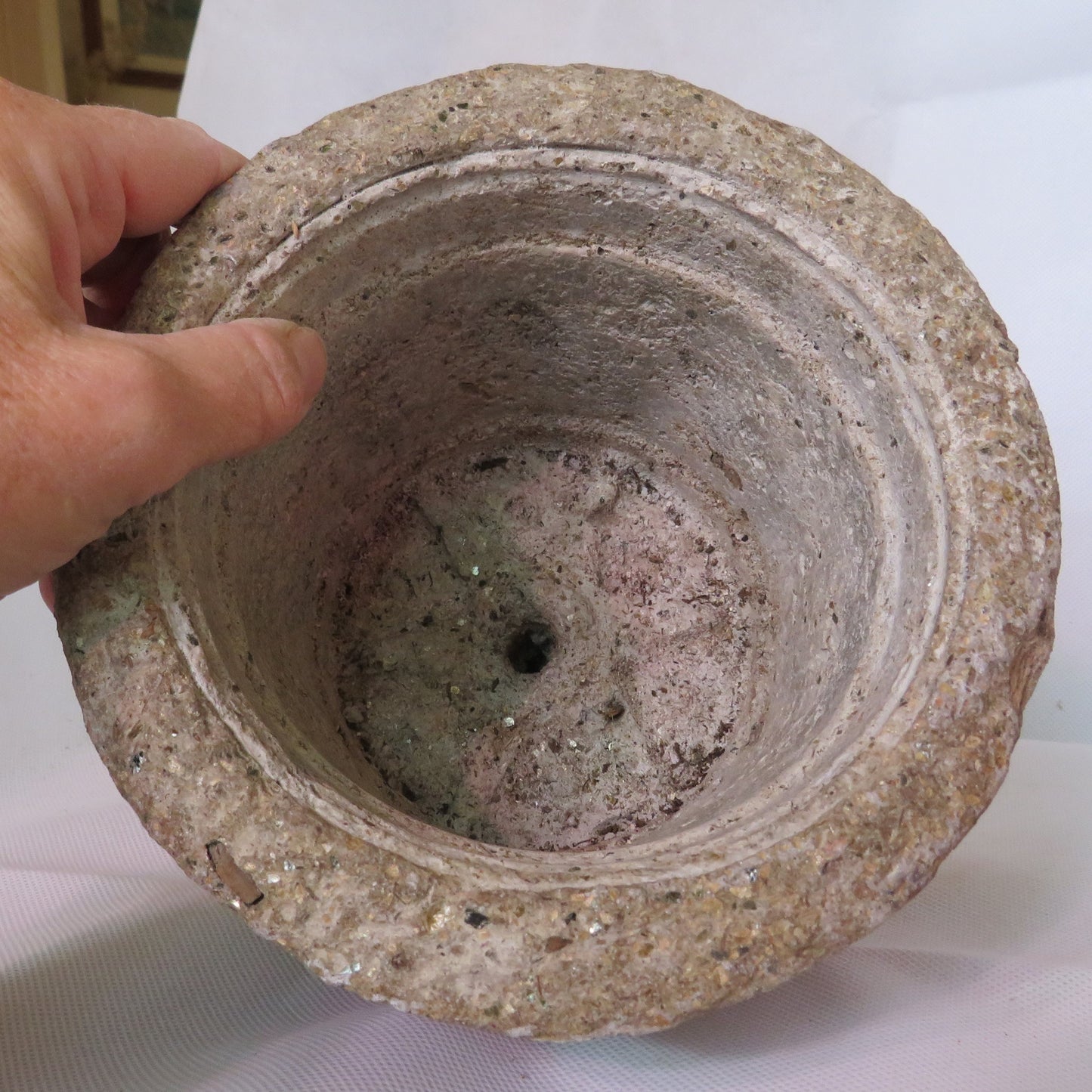 Unique Hypertufa Planter with Vintage Brick Design, Rustic 6.25 Hand-Carved Stone Pot for Plants