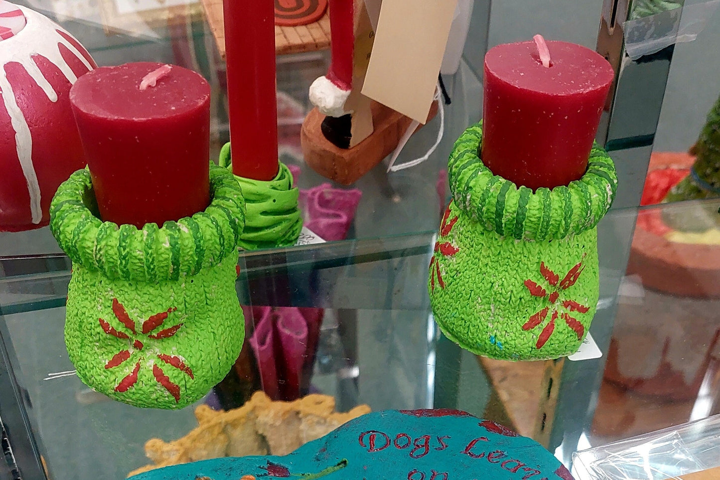 Hand-Painted Poinsettia Knit-Textured Christmas Stocking Candle Holder
