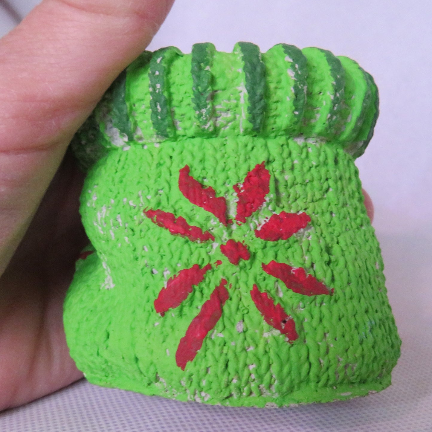 Hand-Painted Poinsettia Knit-Textured Christmas Stocking Candle Holder