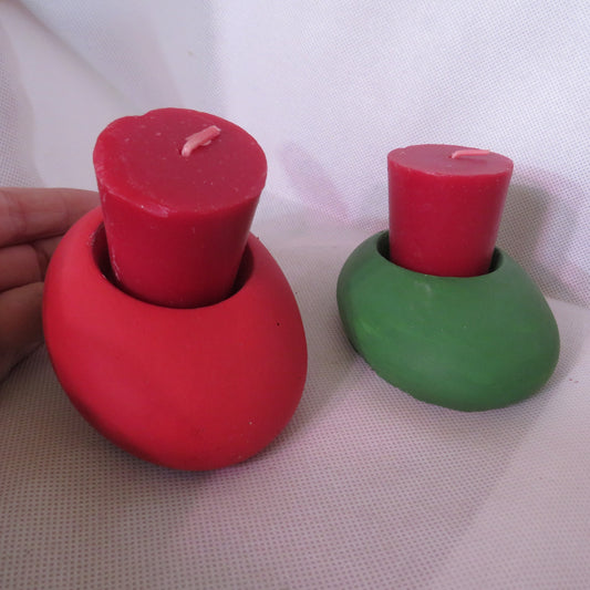 Handcrafted Oval Cement Candleholder - Festive Colors, Includes Votive Candles