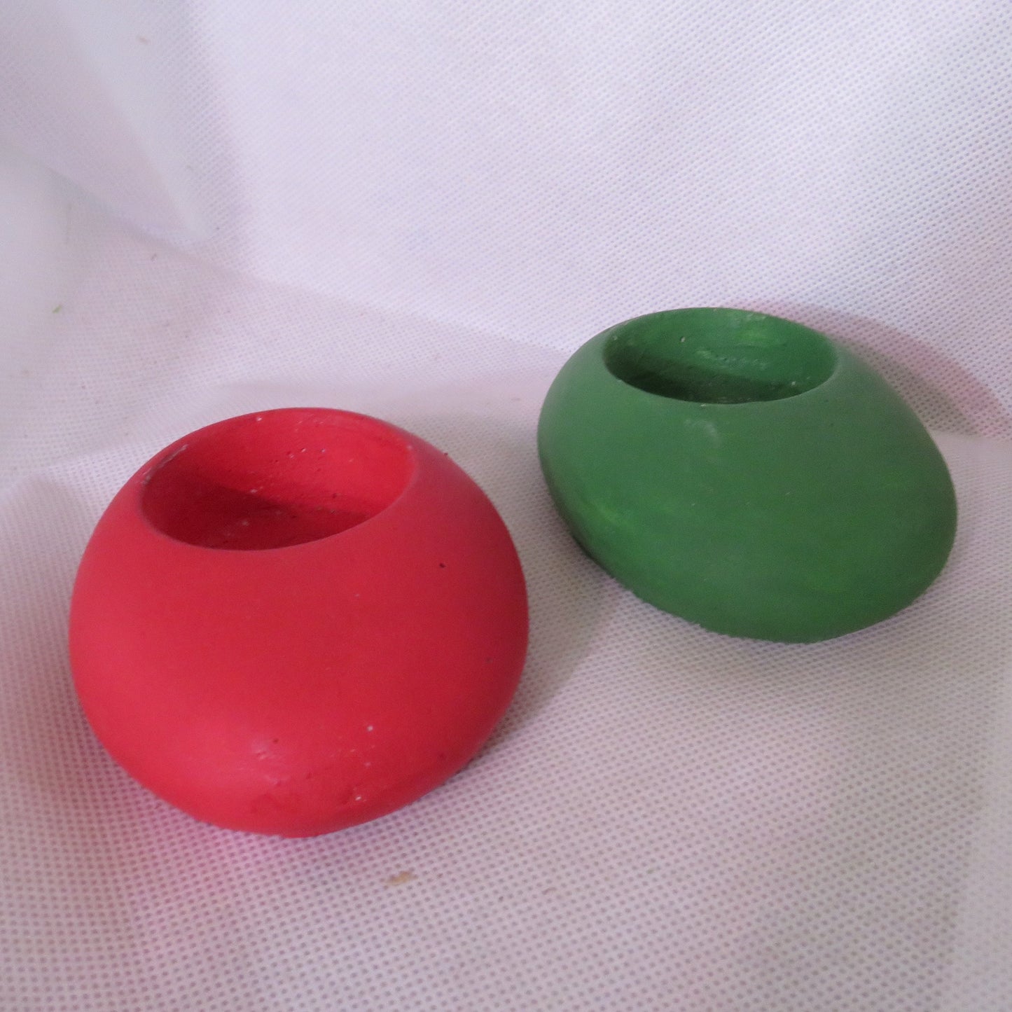 Handcrafted Oval Cement Candleholder - Festive Colors, Includes Votive Candles