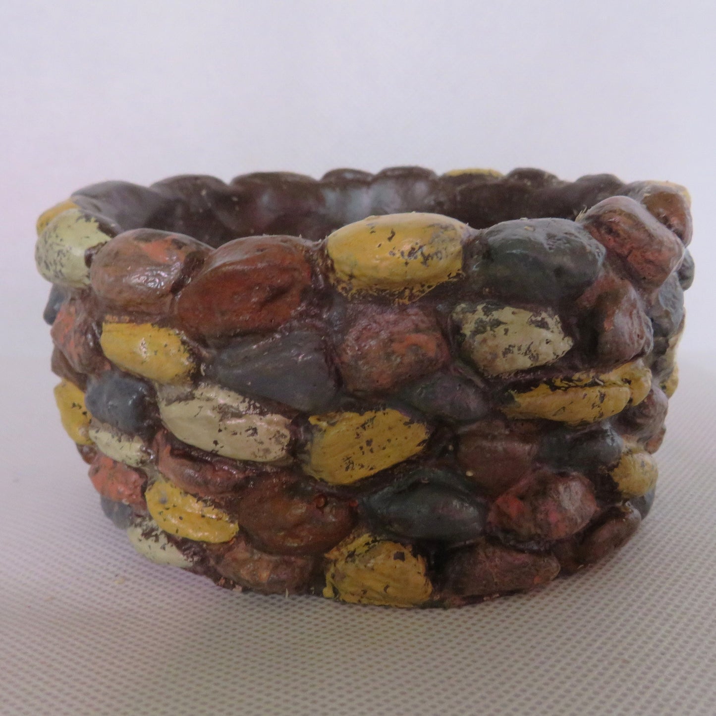 Colorful Pebble Cement Succulent Planter | Small Round Decorative Pot with Optional Faux Plants