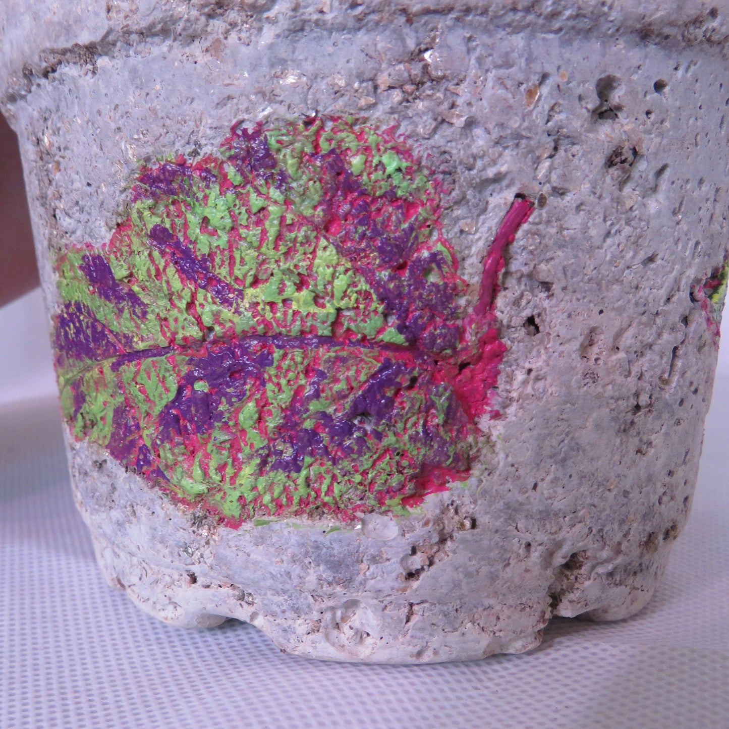 Handcrafted Hypertufa Planter with Coleus Leaf Design, Vibrant Garden Decor, Unique 4.5 Flower Pot