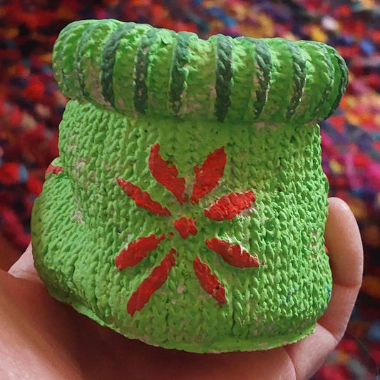 Hand-Painted Poinsettia Knit-Textured Christmas Stocking Candle Holder