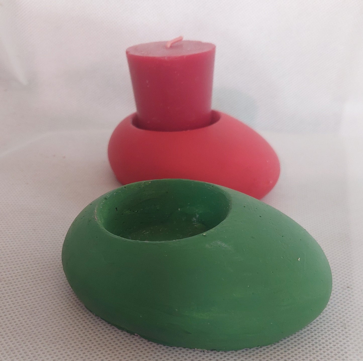 Handcrafted Oval Cement Candleholder - Festive Colors, Includes Votive Candles
