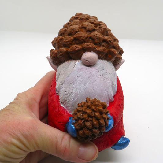 Handcrafted Christmas Gnome Figurine with Pinecone Hat, Cement Garden Elf - Customizable Colors