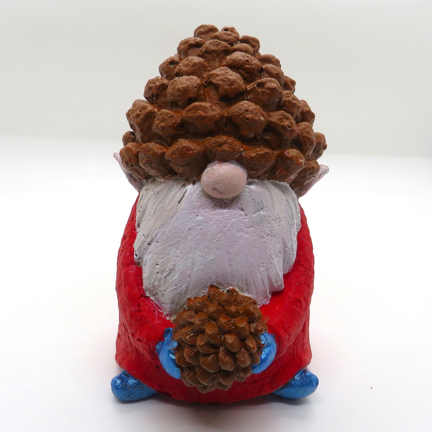 Handcrafted Christmas Gnome Figurine with Pinecone Hat, Cement Garden Elf - Customizable Colors