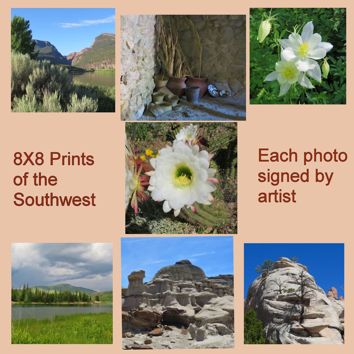 Southwestern Photo Prints, Breathtaking Original Photography, Signed Prints 8X8 inches, luster finish, affordable
