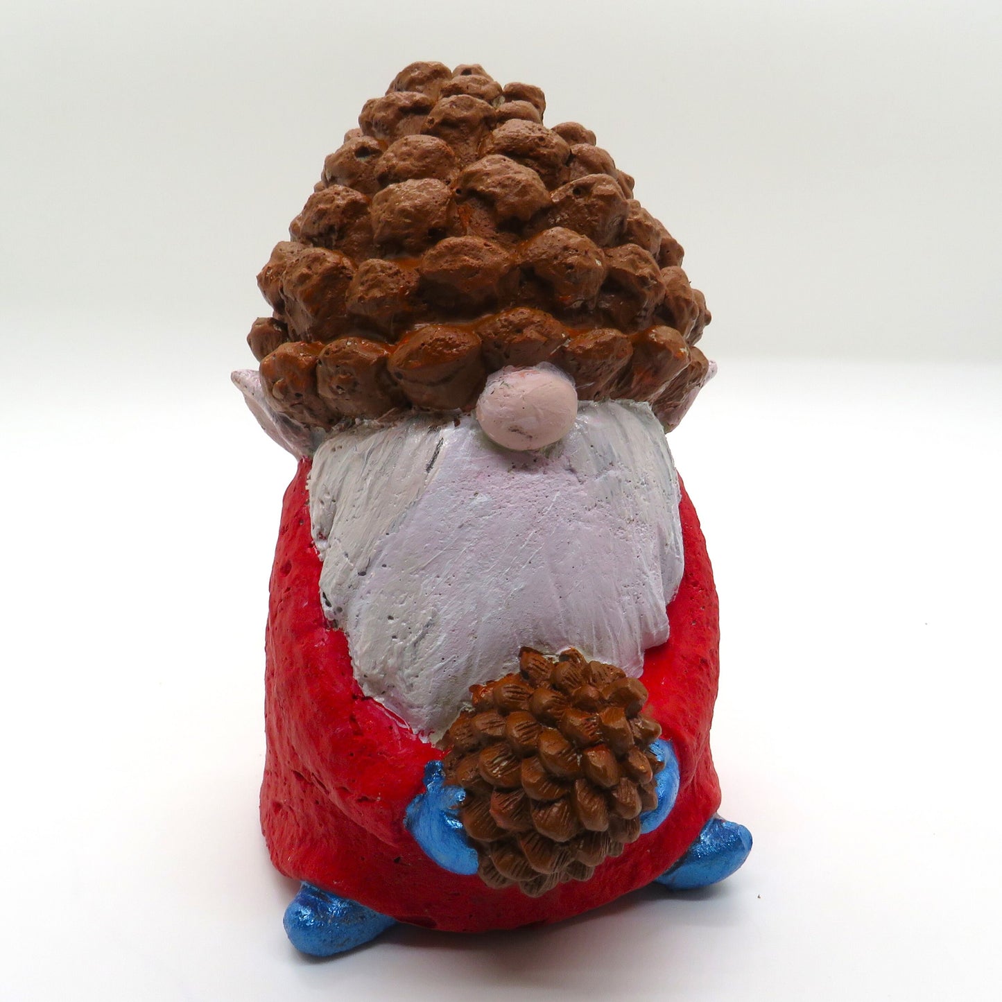 Handcrafted Christmas Gnome Figurine with Pinecone Hat, Cement Garden Elf - Customizable Colors