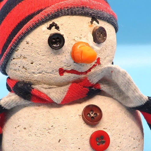 Unique Hypertufa Snowman Figurine with Cozy Sock Hat & Scarf, Winter Tabletop Decor