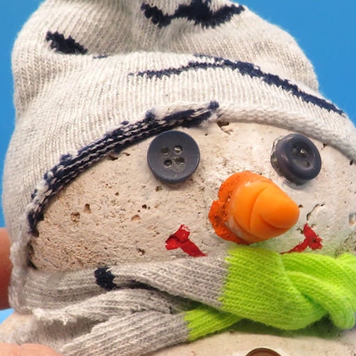 Unique Hypertufa Snowman Figurine with Cozy Sock Hat & Scarf, Winter Tabletop Decor