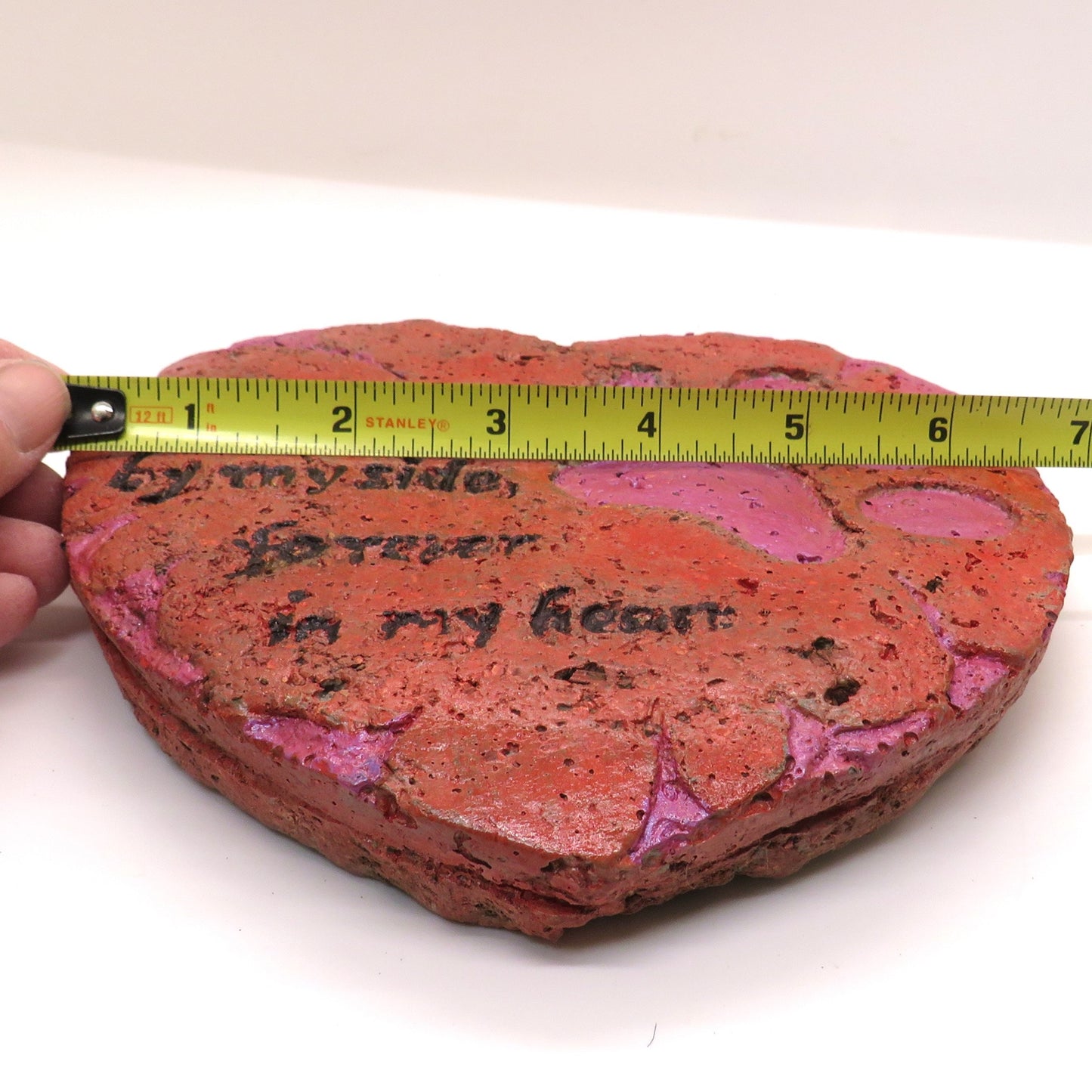 Handcrafted Rustic Hypertufa Heart-Shaped Pet Memorial with Colorful Paw Print