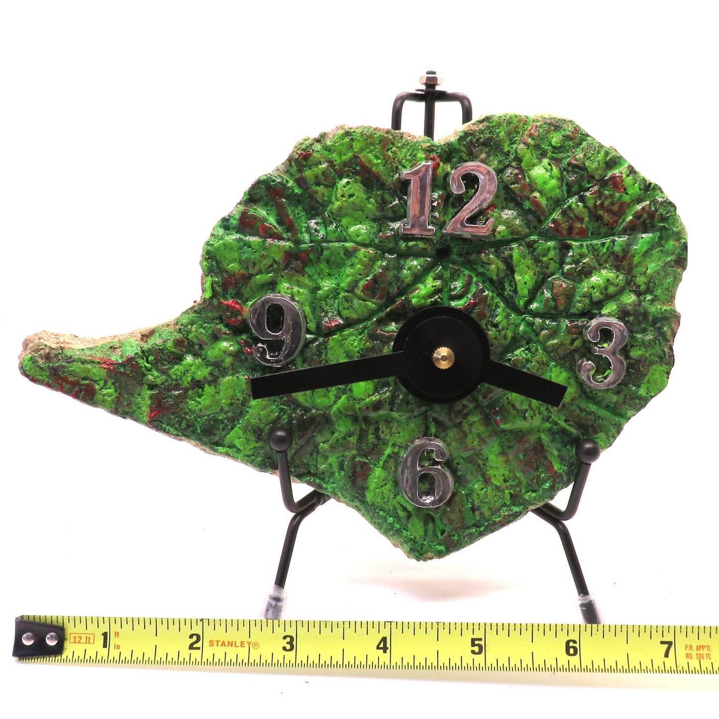 Unique Hypertufa Hand-Painted Begonia Leaf Art Clock - Home Decor Functional Artwork, 7x5 inches