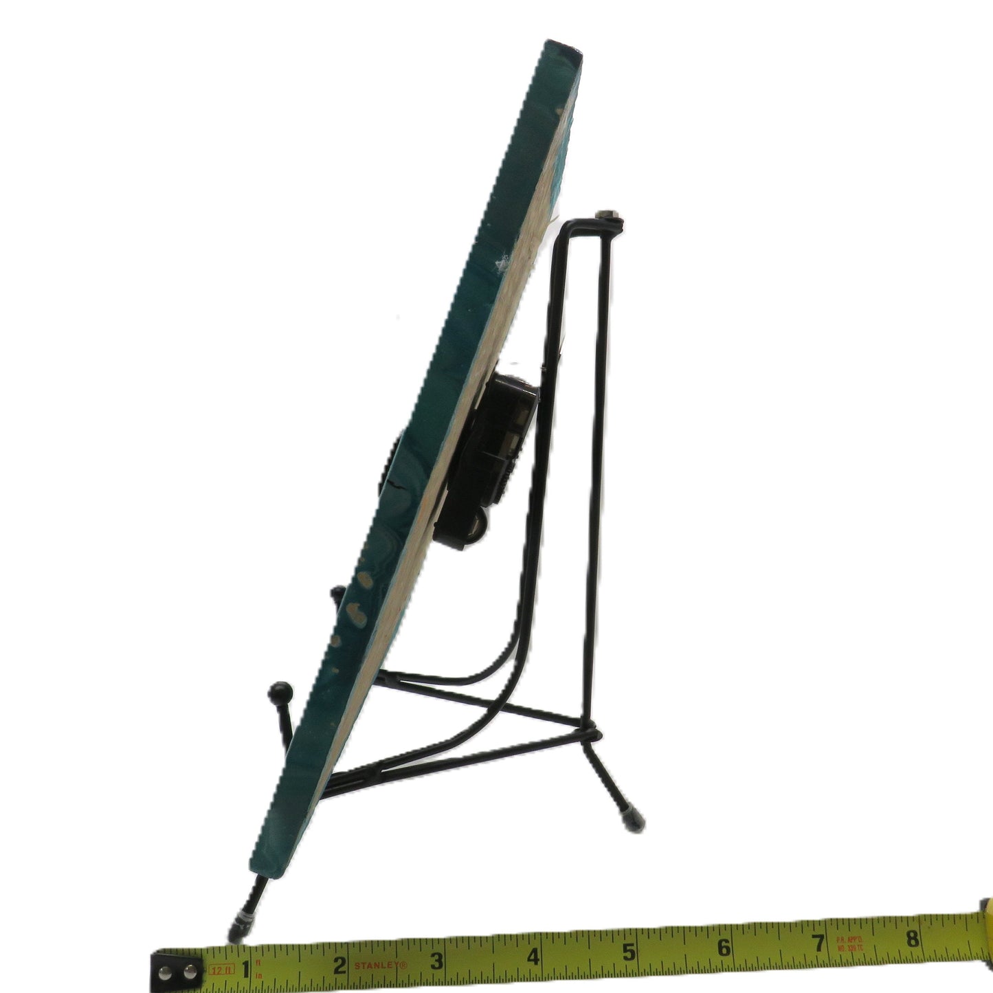 Handmade Teal Pour Paint Clock with Habitat Tile - Earth Day Art Decor 8x8 inches