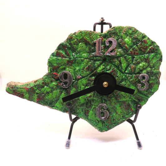 Unique Hypertufa Hand-Painted Begonia Leaf Art Clock - Home Decor Functional Artwork, 7x5 inches