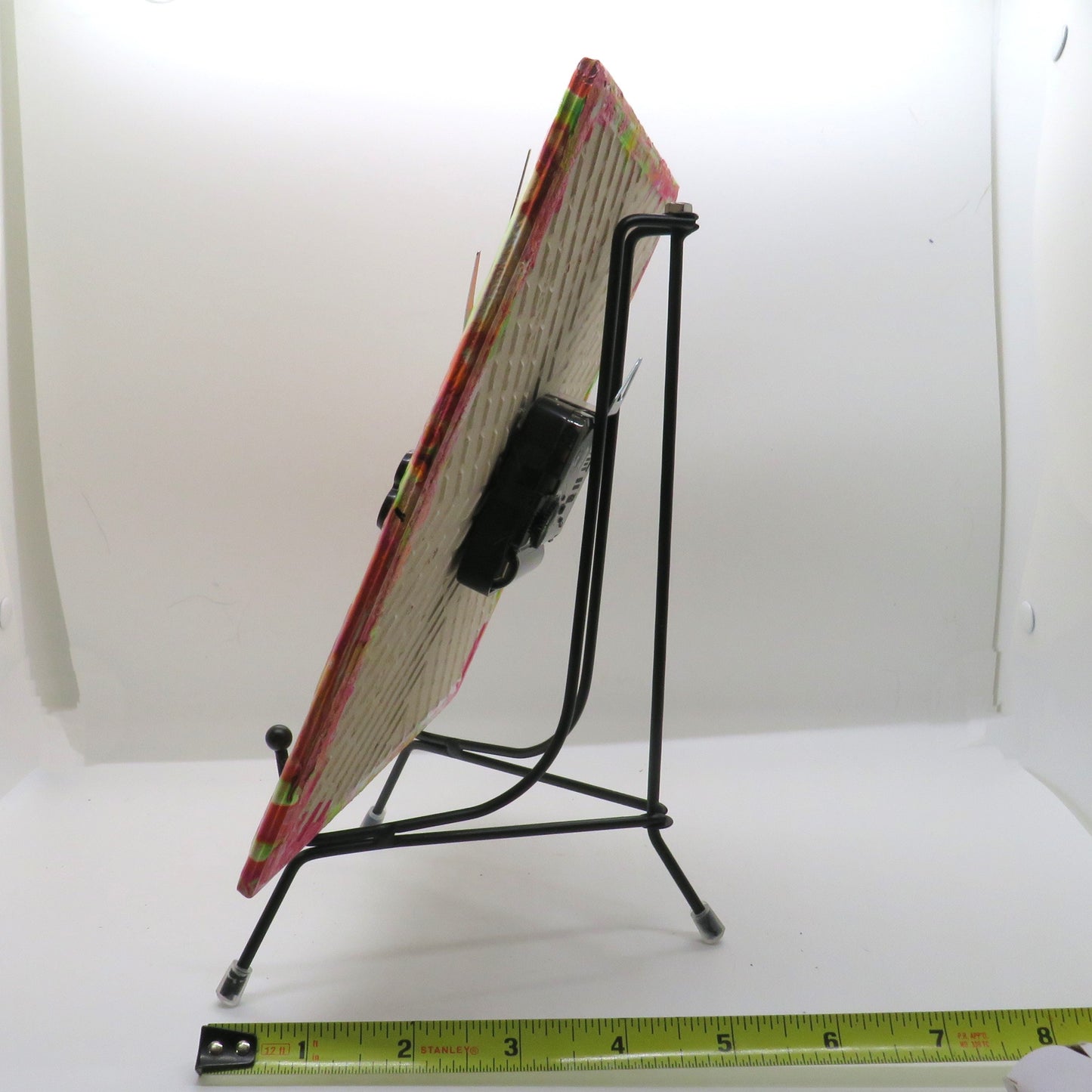 Handcrafted Neon Flower Pour Paint Clock, Upcycled 8x8 Ceramic Tile Wall Art