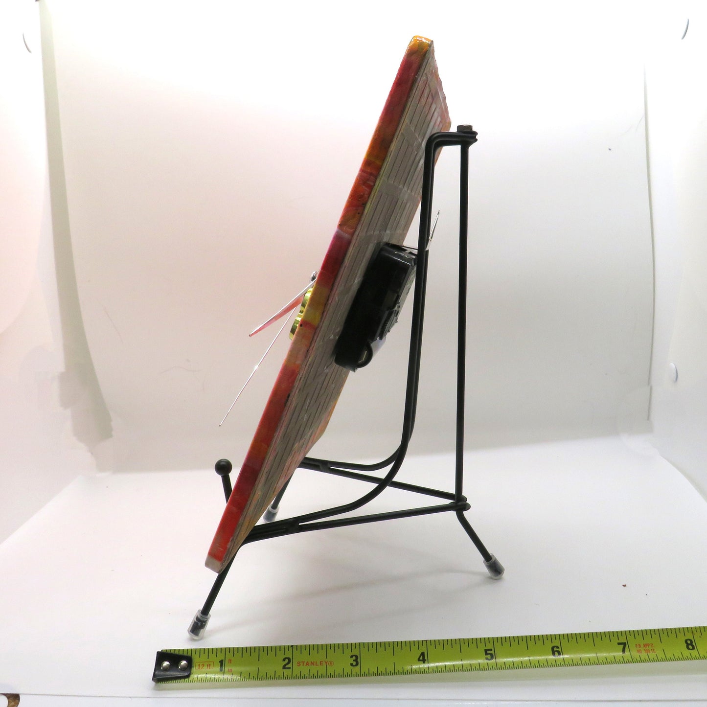 Arizona Sunset Hand-Painted Pour Paint Tile Clock - Recycled Habitat Tile 8x8 Artistic Wall Clock