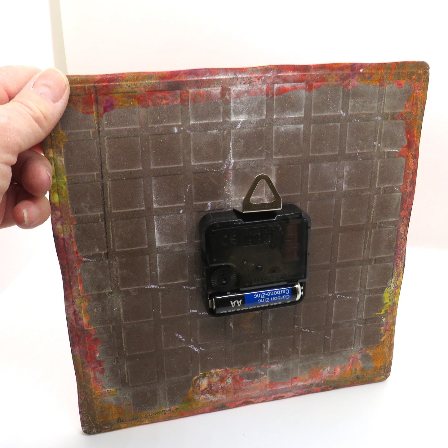 Arizona Sunset Hand-Painted Pour Paint Tile Clock - Recycled Habitat Tile 8x8 Artistic Wall Clock