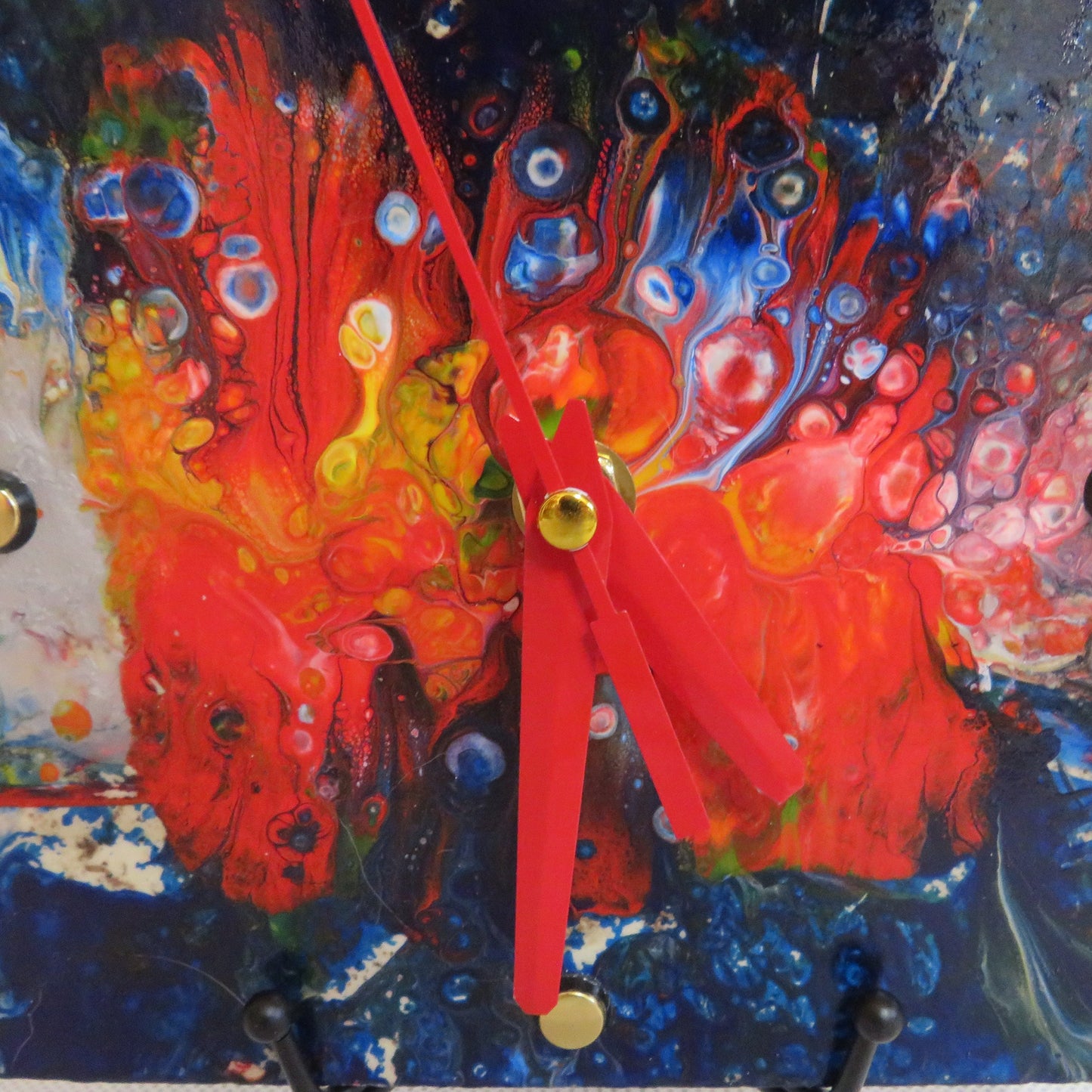 Handmade Colorado State Flag Clock, 6x6 Acrylic Pour Art, Recycled Habitat Tile, Unique Wall Decor