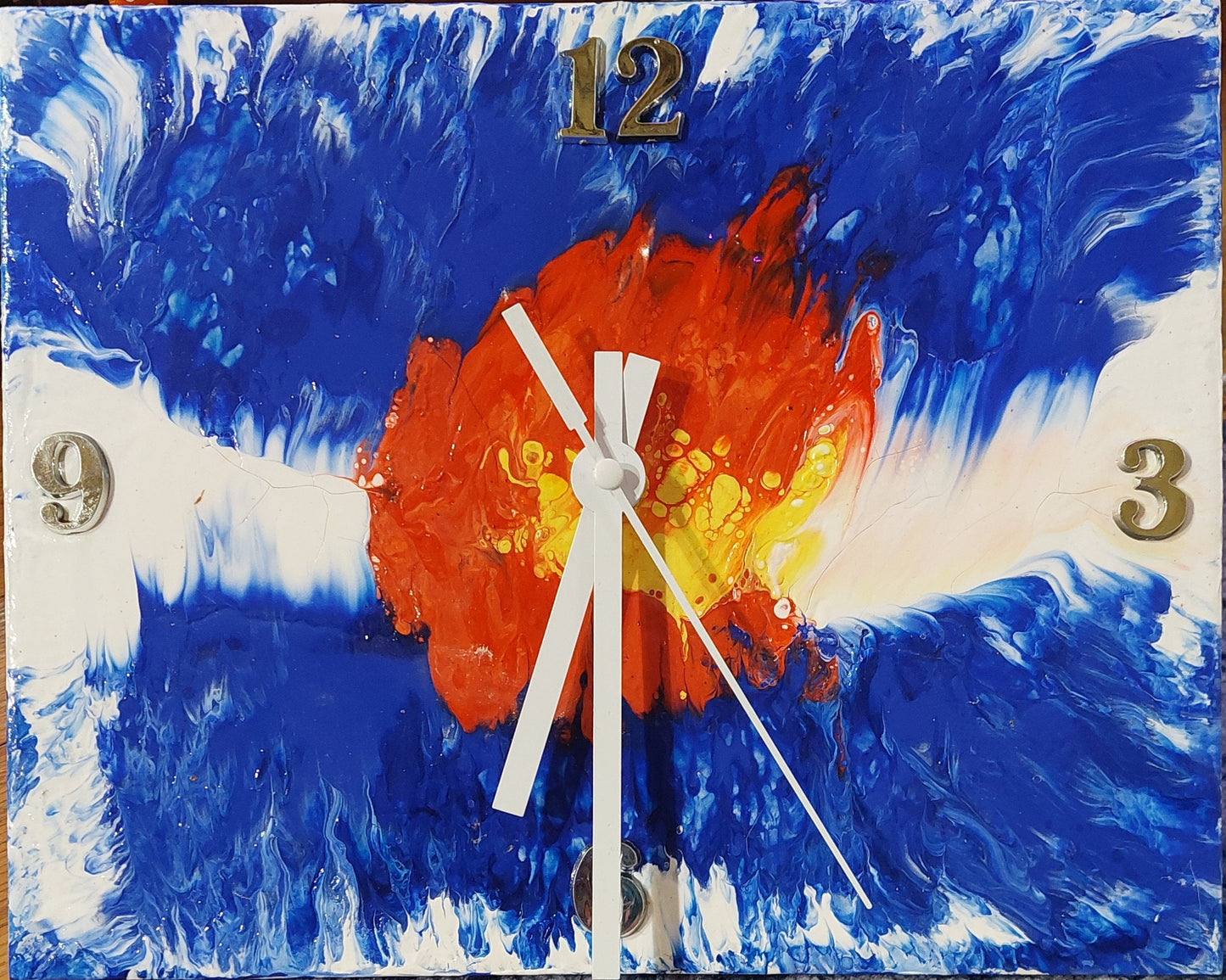 Handmade Colorado Time State Flag Pour Paint Art Clock 8x10 Recycled Tile - Eco-Friendly Home Decor