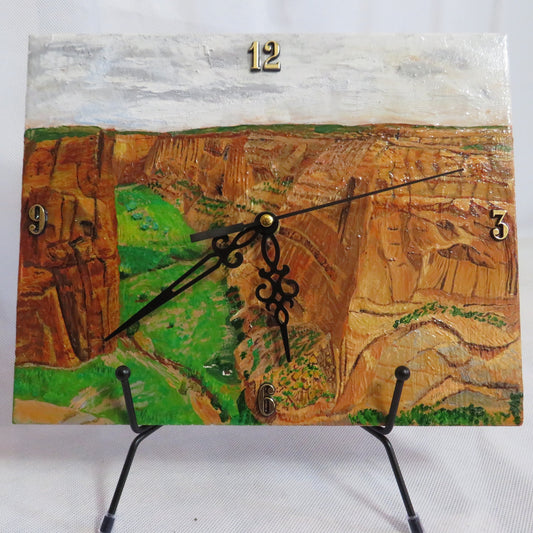 Handpainted Canyon de Chelly North Rim Clock on Recycled Tile, 8x10 Southwestern Art, Unique National Monument art.