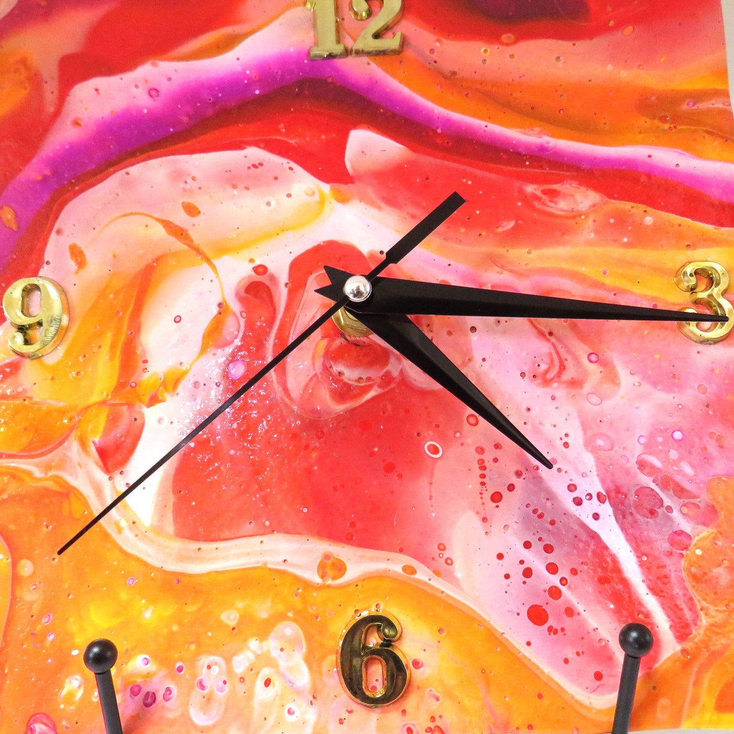 Arizona Sunset Hand-Painted Pour Paint Tile Clock - Recycled Habitat Tile 8x8 Artistic Wall Clock