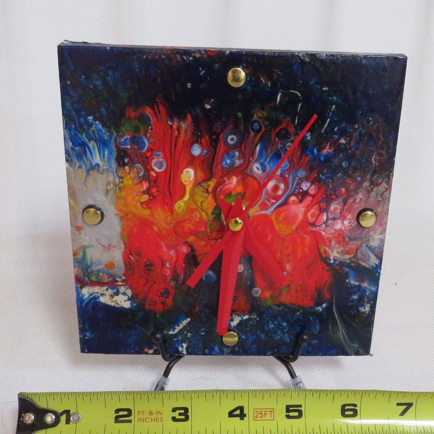 Handmade Colorado State Flag Clock, 6x6 Acrylic Pour Art, Recycled Habitat Tile, Unique Wall Decor