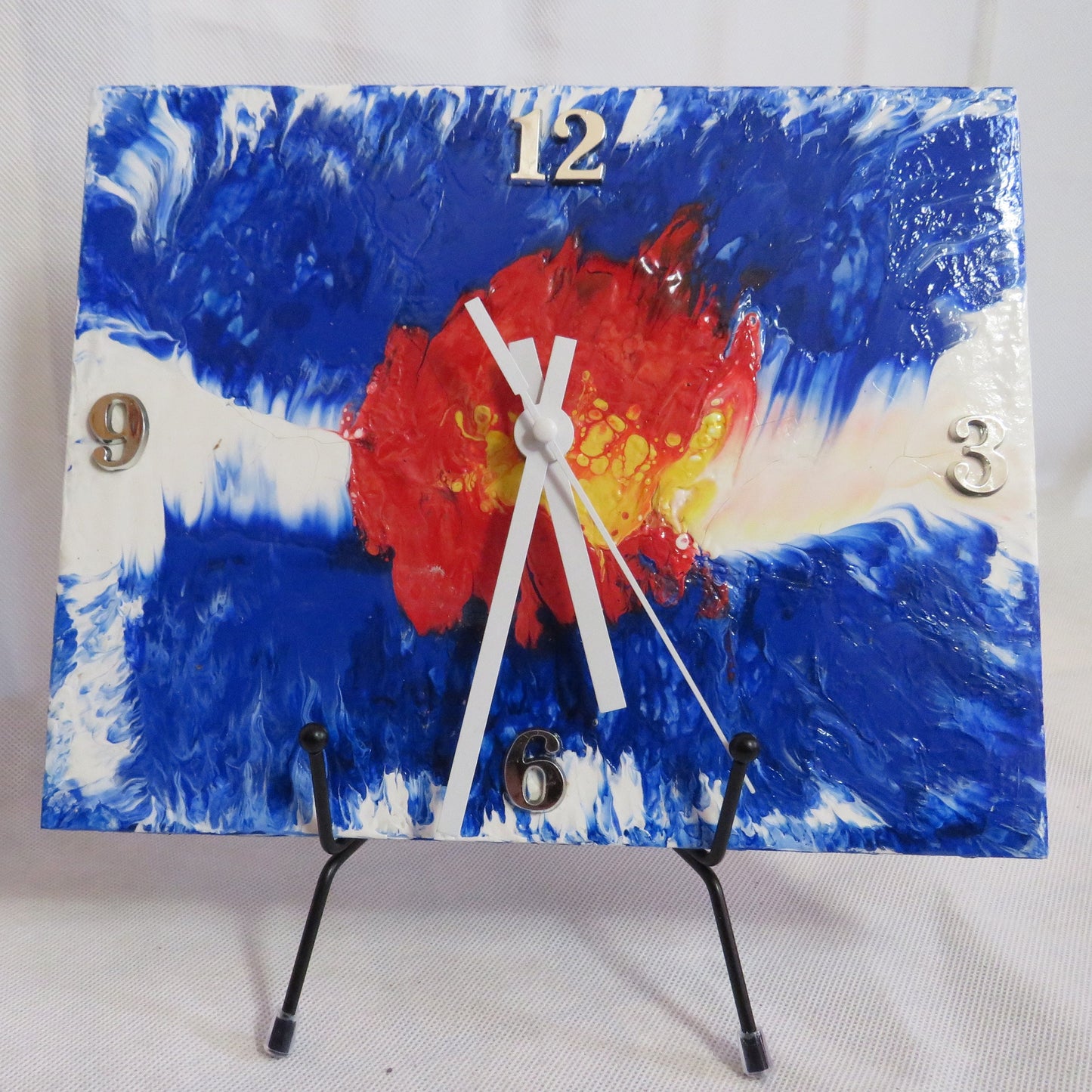 Handmade Colorado Time State Flag Pour Paint Art Clock 8x10 Recycled Tile - Eco-Friendly Home Decor