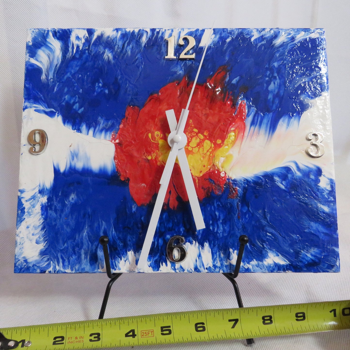 Handmade Colorado Time State Flag Pour Paint Art Clock 8x10 Recycled Tile - Eco-Friendly Home Decor