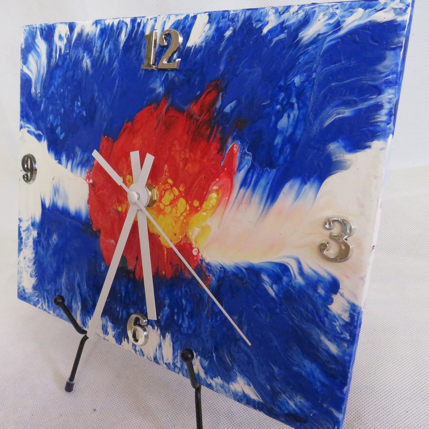 Handmade Colorado Time State Flag Pour Paint Art Clock 8x10 Recycled Tile - Eco-Friendly Home Decor