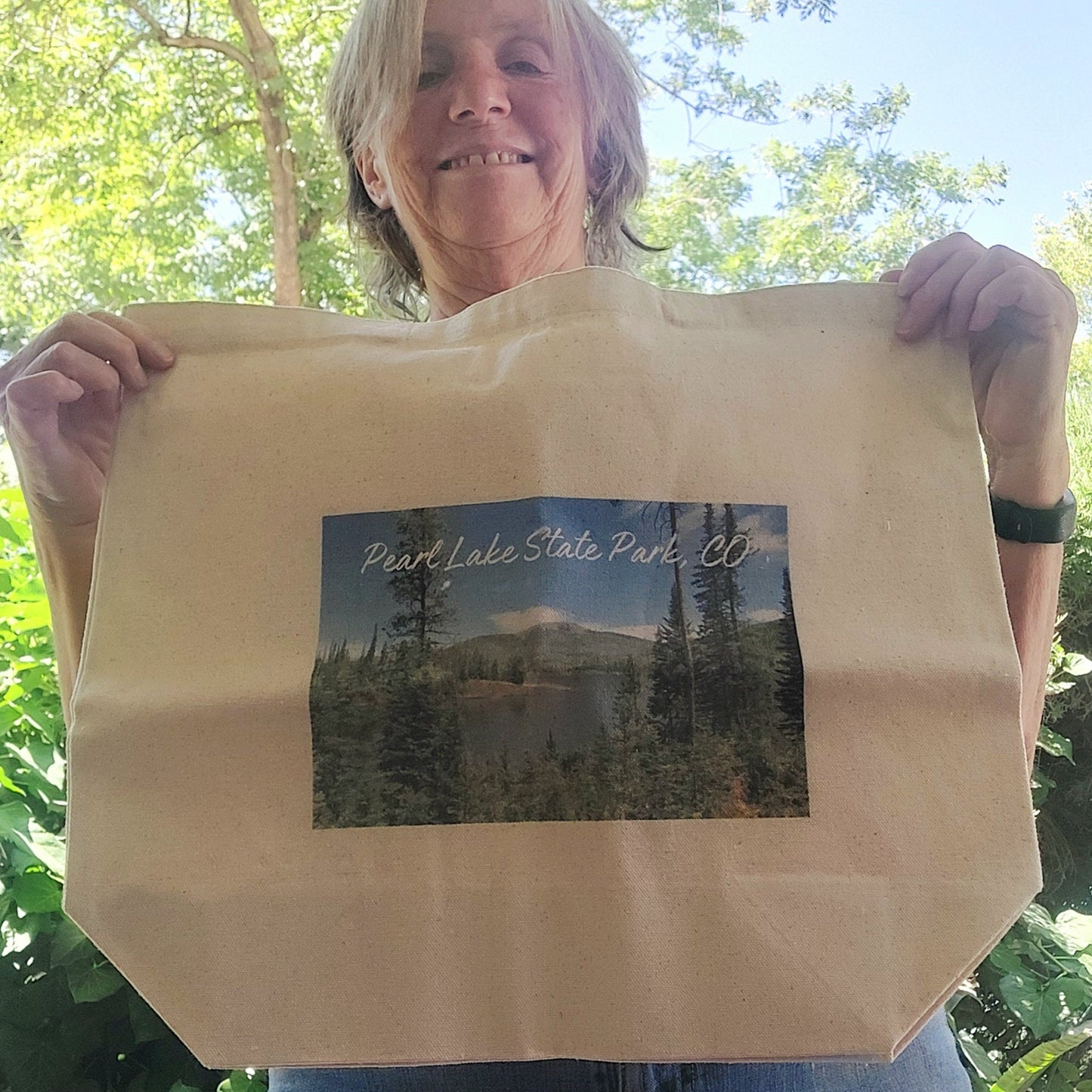 Gusseted Cotton Tote Bag with Scenic Pearl Lake State Park Photo – Eco-Friendly and Durable Handmade Bag