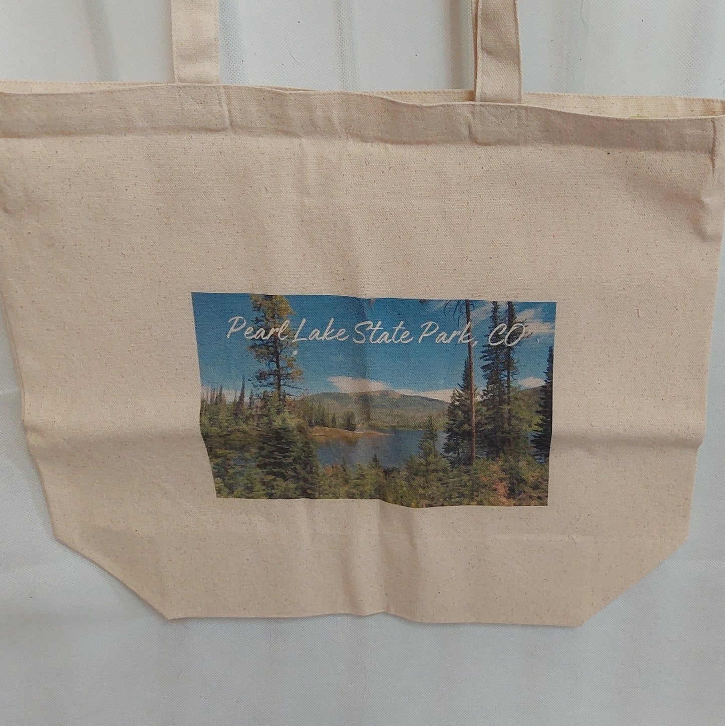 Gusseted Cotton Tote Bag with Scenic Pearl Lake State Park Photo – Eco-Friendly and Durable Handmade Bag