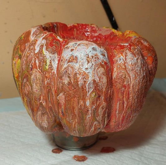 Stunning Handmade Fluid Art Pumpkin Planter - Unique Hypertufa Decor for Fall, Halloween, Thanksgiving