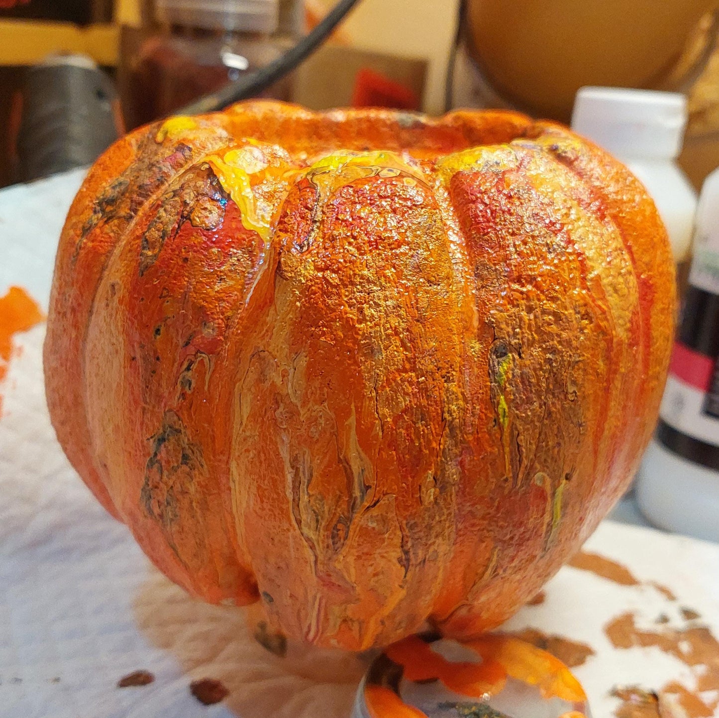 Handmade Hypertufa Pumpkin Planters for Halloween and Thanksgiving - Unique Fluid Art Decorations
