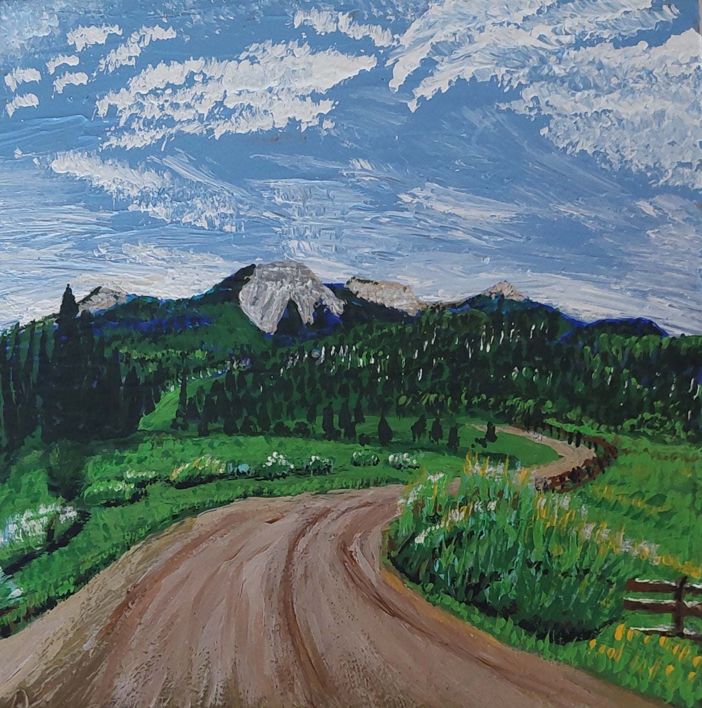 Hand Painted Tile Clock - Road from Steamboat Lake to Clark, CO - Recycled Habitat Tile - 6x6 Decor Painted by Local Artist