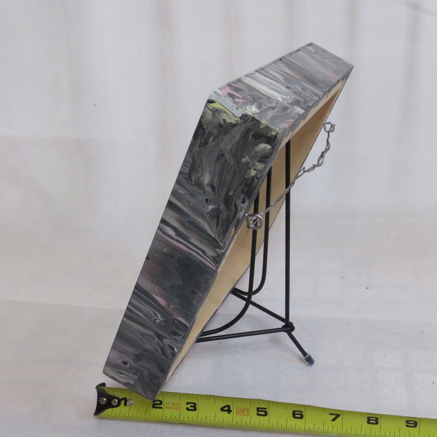 Hand Painted Fluid Art Clock - 8x8 Wood Panel Wall Clock - Pink Synapse Design - Grey/Black Abstract Art - Unique Home Decor