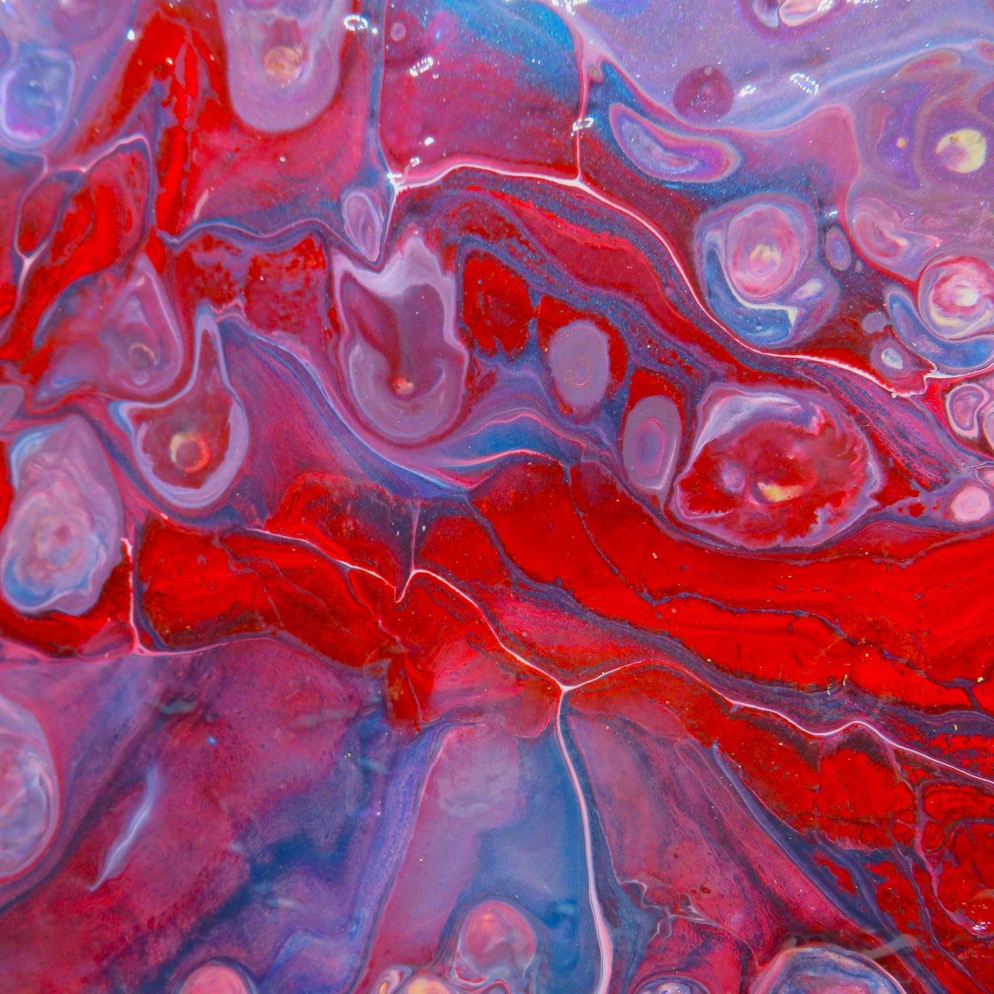 Stunning 6x6 Fluid Art Trivet or Wall Art - Recycled Porcelain Tile with Red, Purple, Blue, White Paint