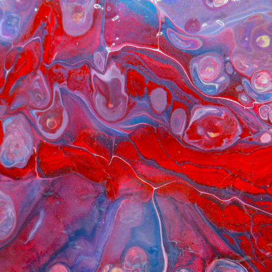 Stunning 6x6 Fluid Art Trivet or Wall Art - Recycled Porcelain Tile with Red, Purple, Blue, White Paint