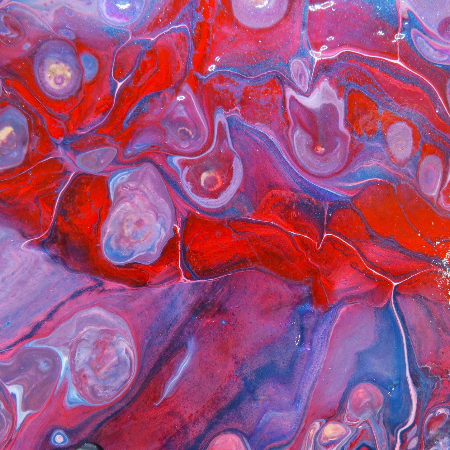Stunning 6x6 Fluid Art Trivet or Wall Art - Recycled Porcelain Tile with Red, Purple, Blue, White Paint